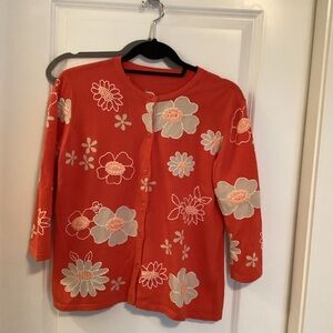 Orange Floral Button-Front Cardigan